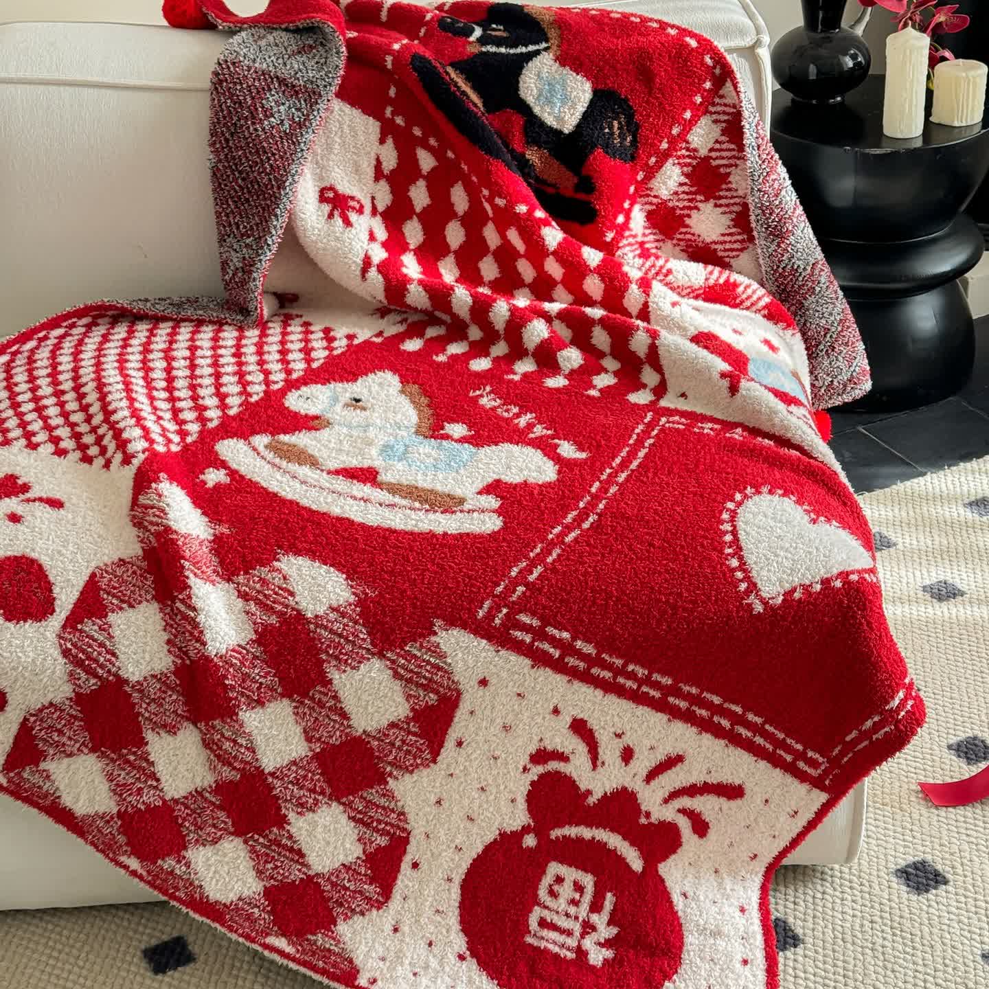 Festliche rot-weiße Patchwork-Wohndecke - image 7