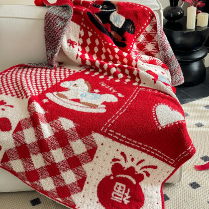 Festliche rot-weiße Patchwork-Wohndecke - image 7