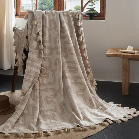 Decke aus Baumwoll-Leinen-Mischgewebe mit geometrischem Muster - 120cm x 170cm - image 0