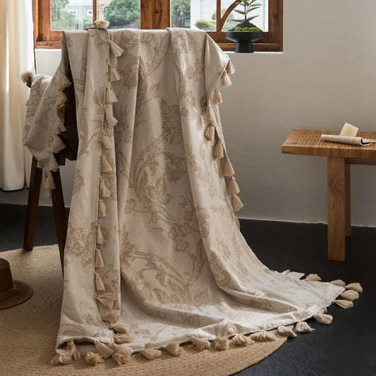 Elegante Decke aus Baumwoll-Leinen-Mischgewebe mit floralem Jacquardmuster - 120cm x 170cm - image 0