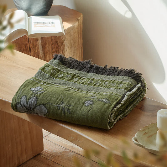 Elegante, florale Decke aus reiner Baumwolle mit Quasten - 140cm x 190cm - image 0