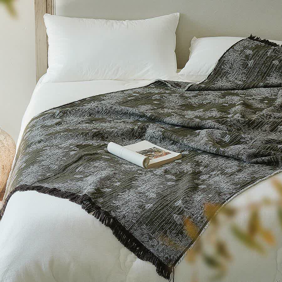 Vintage-Decke aus reiner Baumwolle mit Blumenmuster und Quasten - image 3