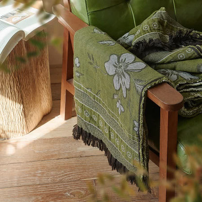 Elegante, florale Decke aus reiner Baumwolle mit Quasten - image 3
