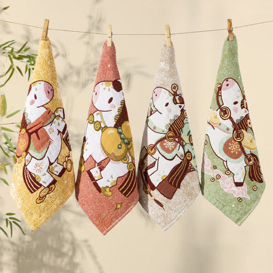 Quadratisches Baumwollgaze-Handtuch mit Cartoon-Pferd - Bunt - Set mit 4 Stück - 34cm x 34cm - image 0