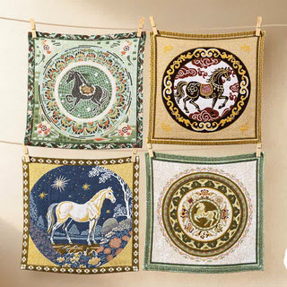 Vintage-Handtuch aus Baumwollgaze mit Pferde-Sternzeichen - Bunt - Set mit 4 Stück - 34cm x 34cm - image 0