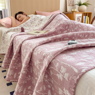 Cottagecore-Ästhetik, dreilagige Baumwollgaze-Steppdecke - Rosa - Königin - image 0