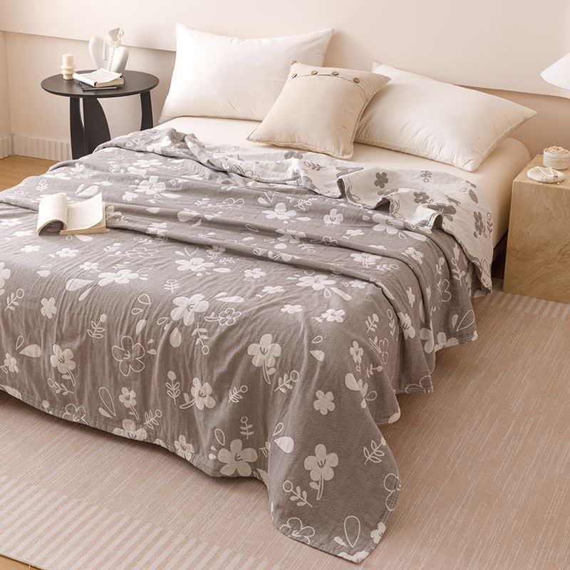 Elegante, dreilagige Baumwoll-Gaze-Steppdecke mit floralem Jacquardmuster - Grau - Königin - image 3