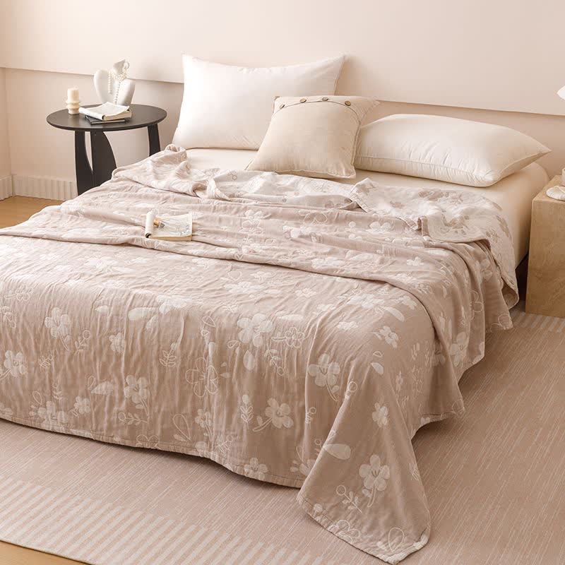 Elegante, dreilagige Baumwoll-Gaze-Steppdecke mit floralem Jacquardmuster - Kamel - Königin - image 7