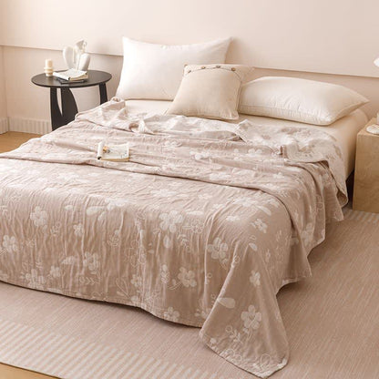 Elegante, dreilagige Baumwoll-Gaze-Steppdecke mit floralem Jacquardmuster - Kamel - Königin - image 7