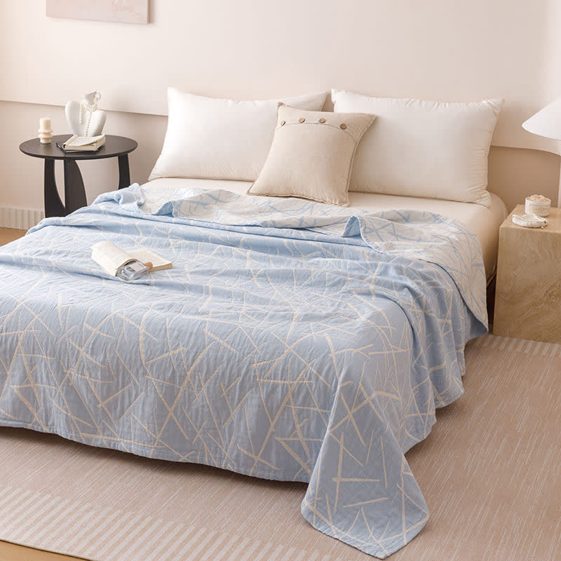 Moderne geometrische Jacquard-Baumwollgaze-Steppdecke - Blau - Königin - image 3