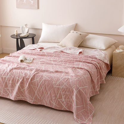 Moderne geometrische Jacquard-Baumwollgaze-Steppdecke - Rosa - Königin - image 0