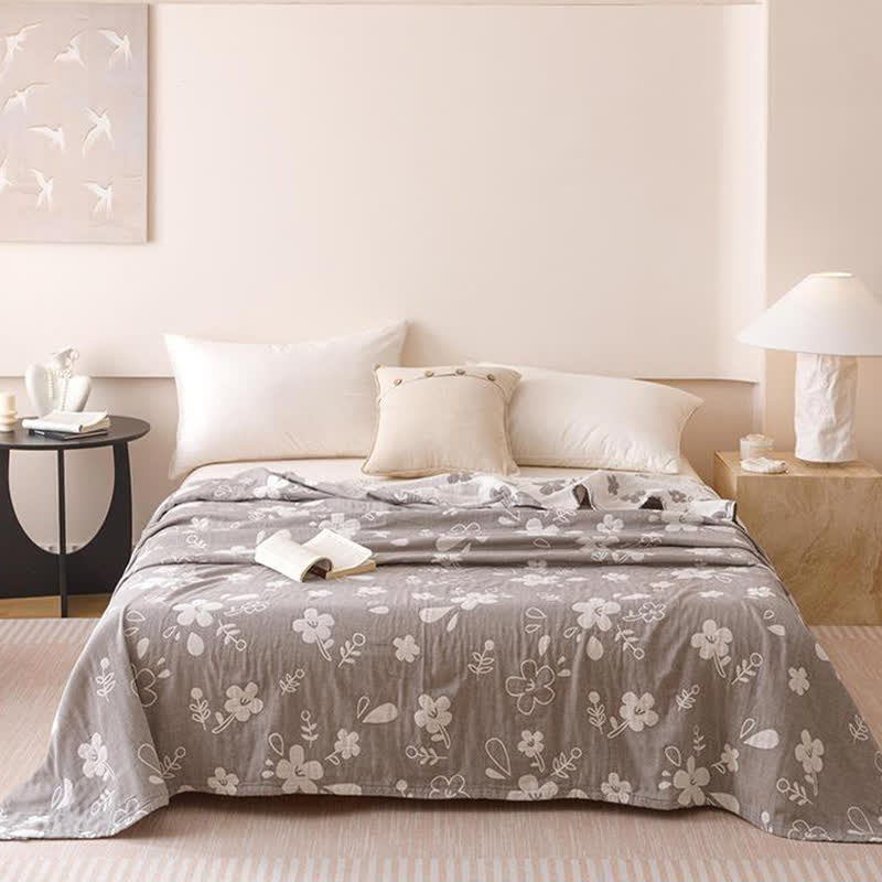 Elegante, dreilagige Baumwoll-Gaze-Steppdecke mit floralem Jacquardmuster - image 4