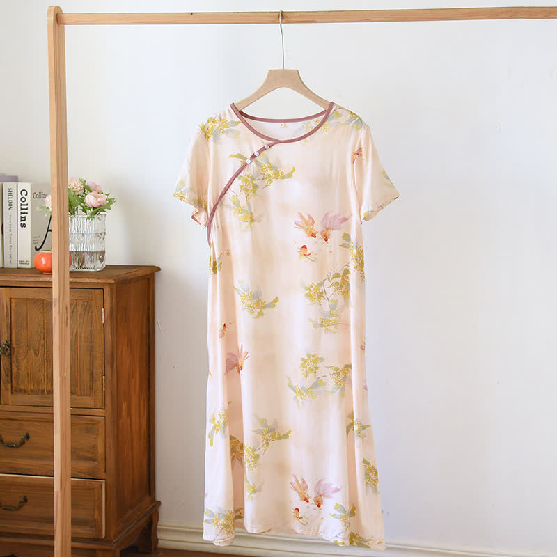 Vintage-Nachthemd mit orientalischen Koi-Karpfen und Blumenmuster - Rosa - XL - image 1