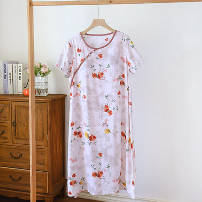 Nachthemd im orientalischen Stil mit Granatapfelmuster und kurzen Ärmeln - Rosa - XL - image 1