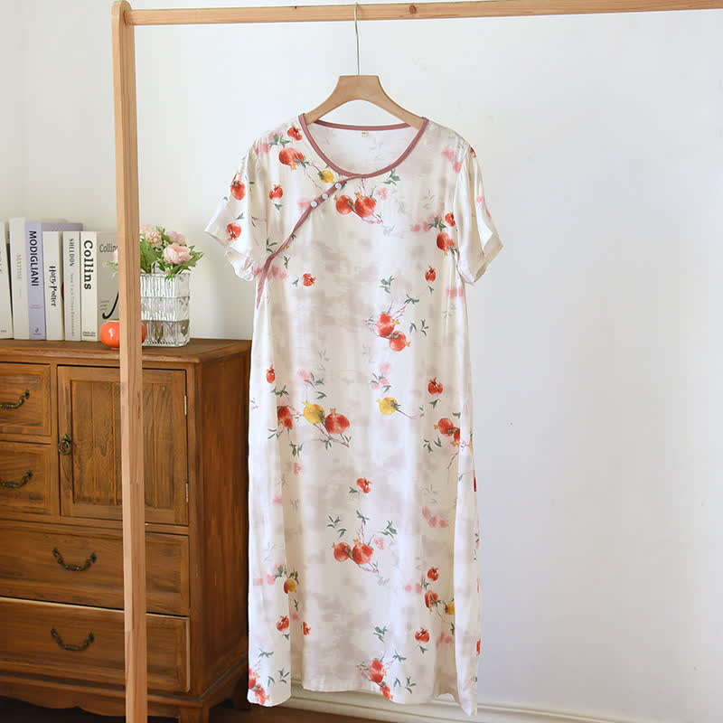Nachthemd im orientalischen Stil mit Granatapfelmuster und kurzen Ärmeln - Beige - XL - image 0