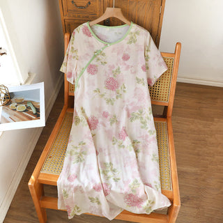 Romantisches orientalisches Nachthemd mit Blumenmuster und kurzen Ärmeln - Rosa - XL - image 0