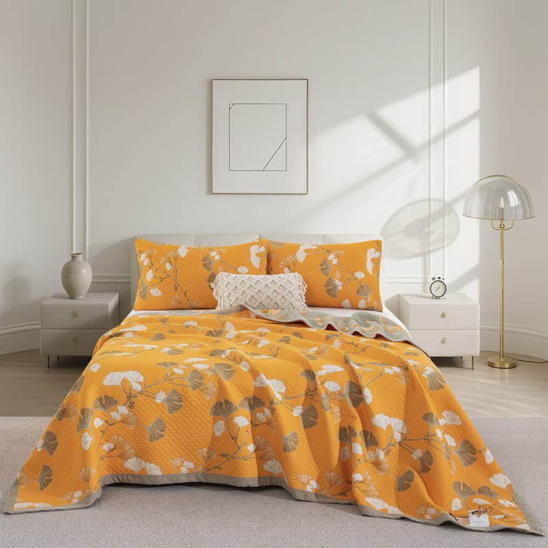 Wendbare Tagesdecke aus Bio-Baumwolle mit Ginkgo-Blatt - Orange - Steppdecke mit 2 Kissenbezügen - 244cm x 264cm - image 51