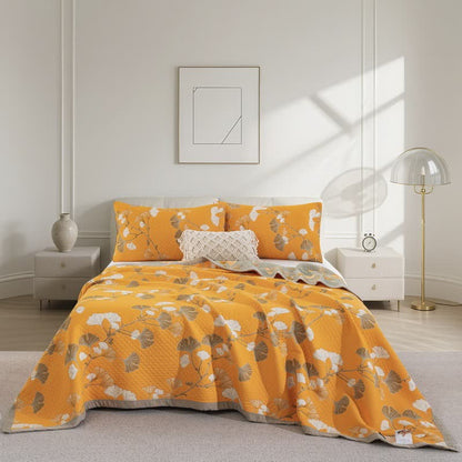 Wendbare Tagesdecke aus Bio-Baumwolle mit Ginkgo-Blatt - Orange - Steppdecke mit 2 Kissenbezügen - 244cm x 264cm - image 51