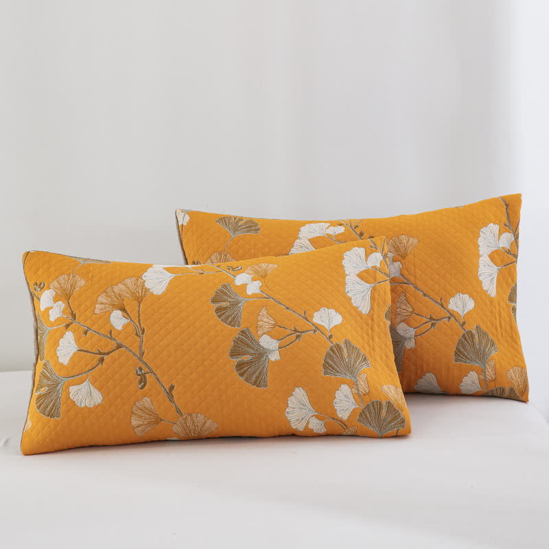 Wendbare Tagesdecke aus Bio-Baumwolle mit Ginkgo-Blatt - Orange - 2 Kissenbezüge - 51cm x 91cm - image 57