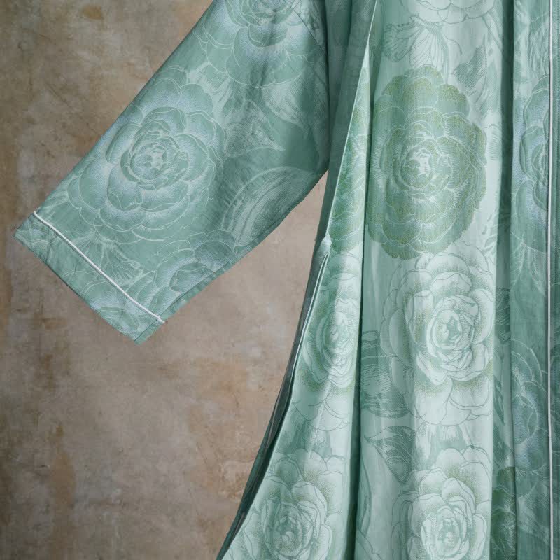 Luxuriöser Kimono-Bademantel aus reiner Baumwolle mit Pfingstrosenmuster - image 4