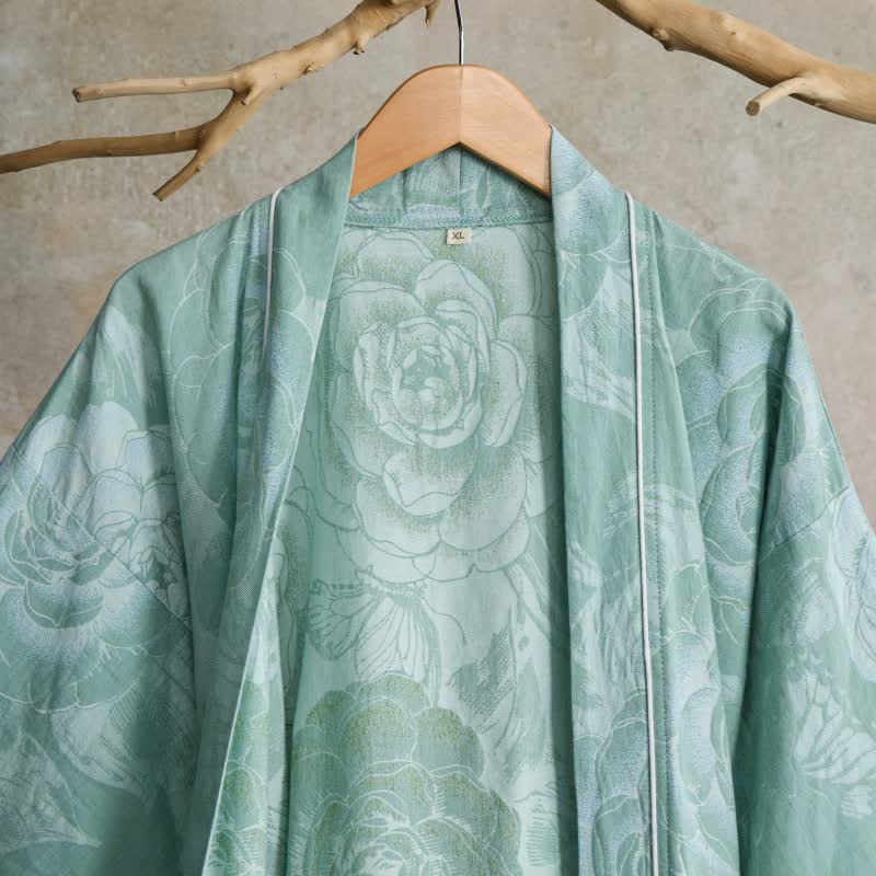 Luxuriöser Kimono-Bademantel aus reiner Baumwolle mit Pfingstrosenmuster - image 3