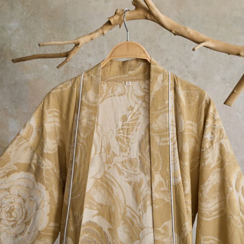 Luxuriöser Kimono-Bademantel aus reiner Baumwolle mit Pfingstrosenmuster - image 16