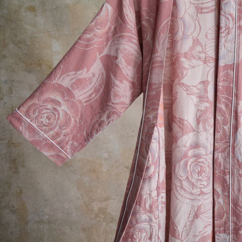 Luxuriöser Kimono-Bademantel aus reiner Baumwolle mit Pfingstrosenmuster - image 10