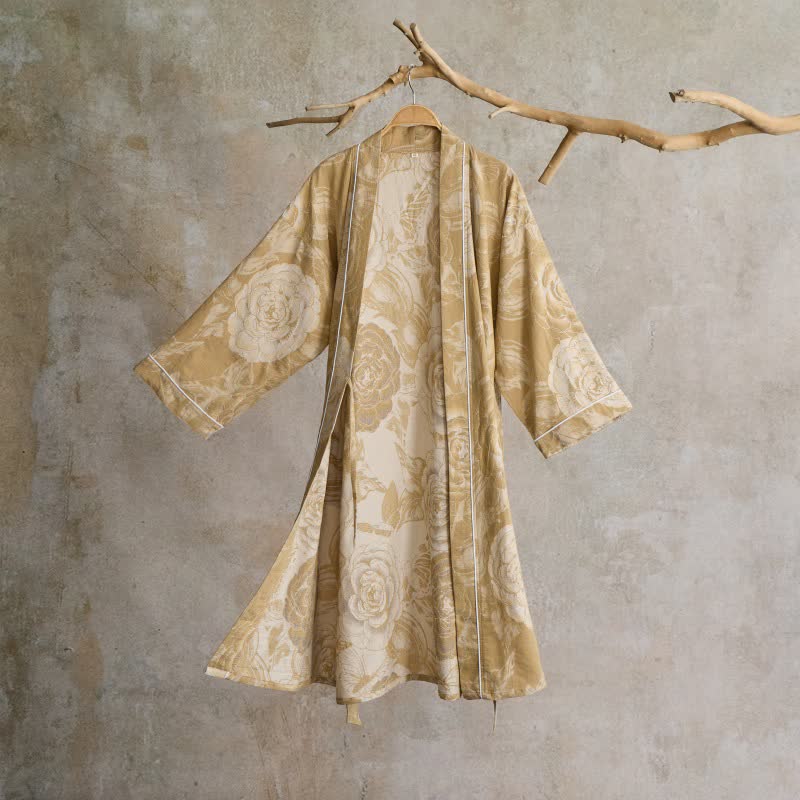 Luxuriöser Kimono-Bademantel aus reiner Baumwolle mit Pfingstrosenmuster - image 14