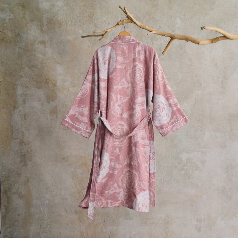 Luxuriöser Kimono-Bademantel aus reiner Baumwolle mit Pfingstrosenmuster - image 8