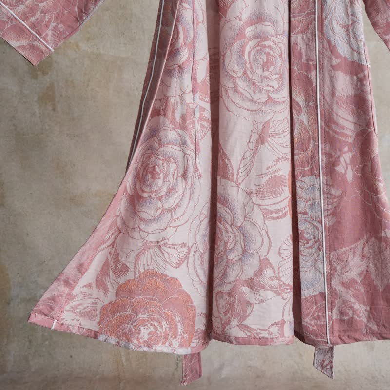 Luxuriöser Kimono-Bademantel aus reiner Baumwolle mit Pfingstrosenmuster - image 11