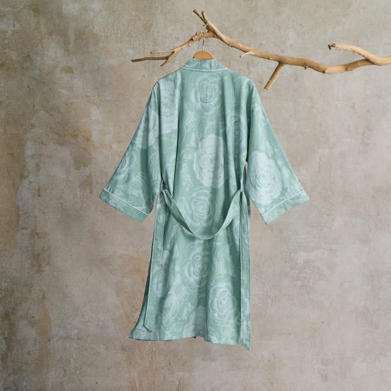 Luxuriöser Kimono-Bademantel aus reiner Baumwolle mit Pfingstrosenmuster - image 2