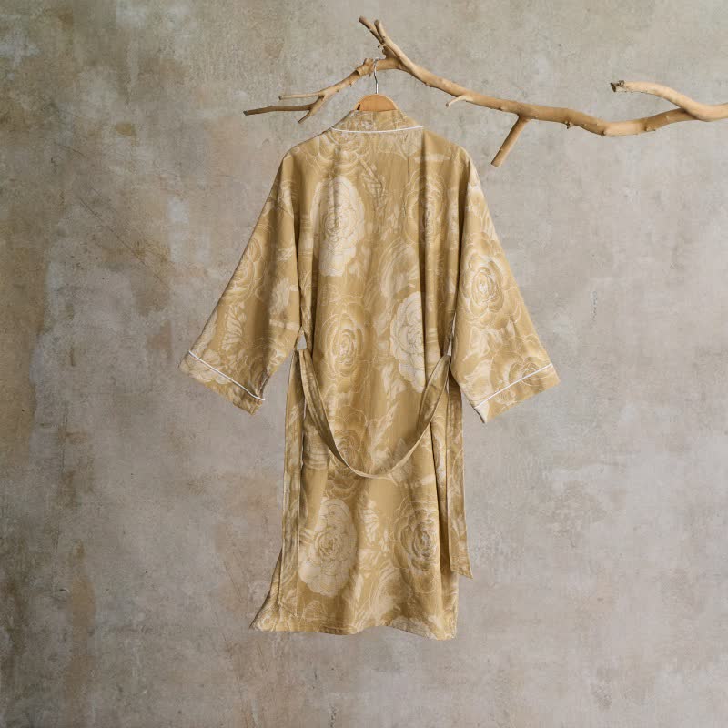 Luxuriöser Kimono-Bademantel aus reiner Baumwolle mit Pfingstrosenmuster - image 15