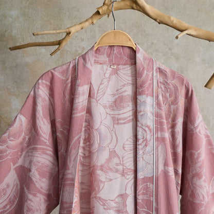 Luxuriöser Kimono-Bademantel aus reiner Baumwolle mit Pfingstrosenmuster - image 9