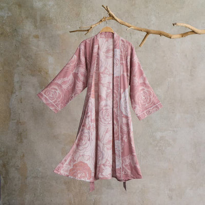 Luxuriöser Kimono-Bademantel aus reiner Baumwolle mit Pfingstrosenmuster - image 7