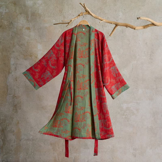 Oriental Bridge & Tree Baumwollkimono-Bademantel - Rot - L - image 0