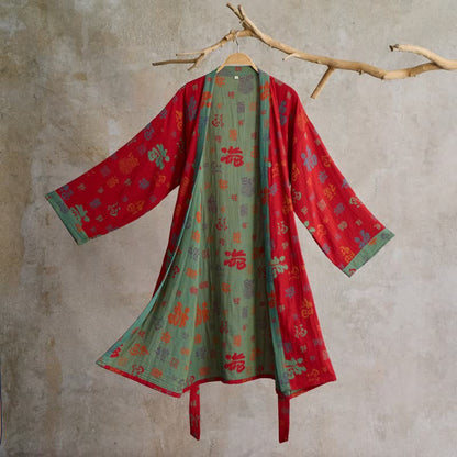 Kimono-Robe aus Baumwollgaze mit Glücksmuster - Rot - XL - image 0