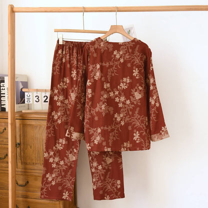 Pyjama aus Baumwollgaze mit Pflaumenblüten-Jacquardmuster - image 4