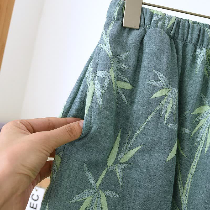 Pyjama aus grünem Bambus-Jacquard-Baumwollgaze - image 10