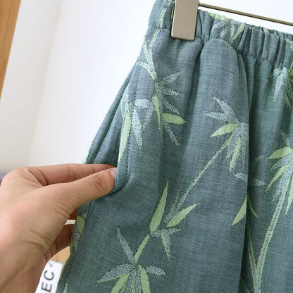 Pyjama aus grünem Bambus-Jacquard-Baumwollgaze - image 10