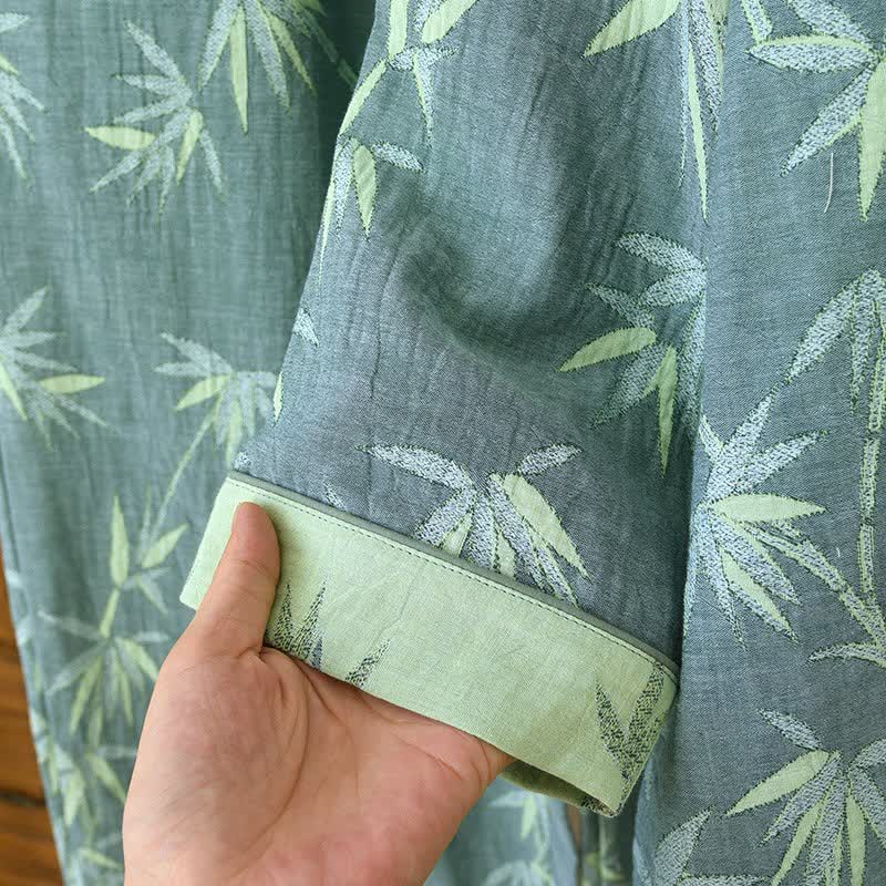 Pyjama aus grünem Bambus-Jacquard-Baumwollgaze - image 8