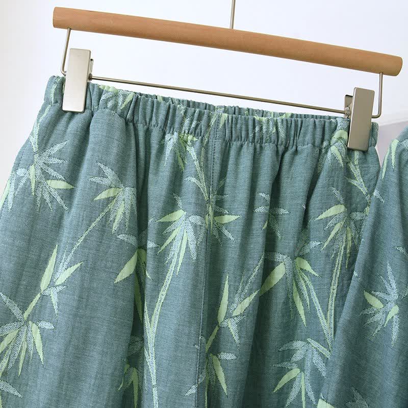 Pyjama aus grünem Bambus-Jacquard-Baumwollgaze - image 9