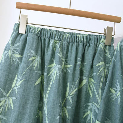 Pyjama aus grünem Bambus-Jacquard-Baumwollgaze - image 9