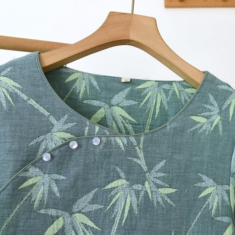 Pyjama aus grünem Bambus-Jacquard-Baumwollgaze - image 6