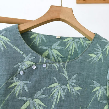 Pyjama aus grünem Bambus-Jacquard-Baumwollgaze - image 6