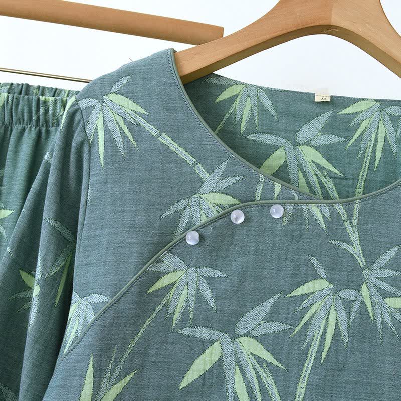 Pyjama aus grünem Bambus-Jacquard-Baumwollgaze - image 7