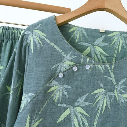 Pyjama aus grünem Bambus-Jacquard-Baumwollgaze - image 7
