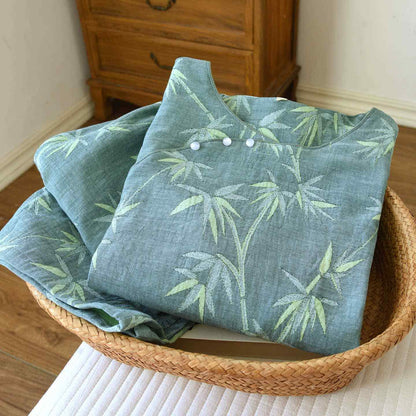 Pyjama aus grünem Bambus-Jacquard-Baumwollgaze - image 4