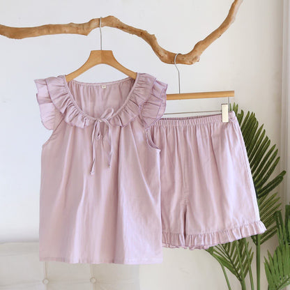 Einfarbiger Rüschen-Tanktop-Pyjama-Set - Lila - XL - image 5