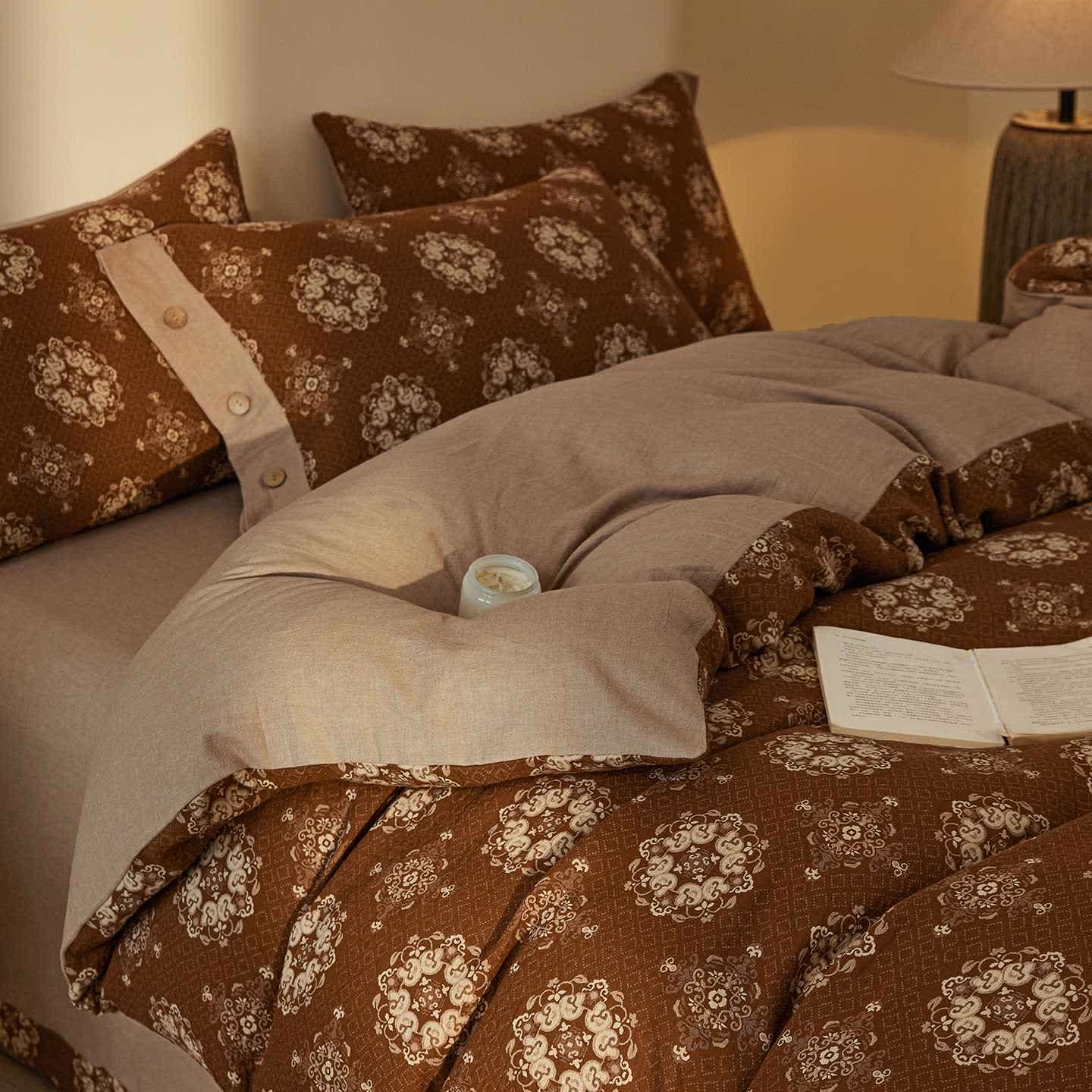 Vintage geometrisches Baumwoll-Doppelgaze-Bettwäscheset (4-teilig) - Kaffee - 220cm x 240cm - image 9