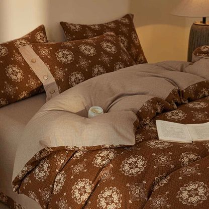 Vintage geometrisches Baumwoll-Doppelgaze-Bettwäscheset (4-teilig) - Kaffee - 220cm x 240cm - image 9